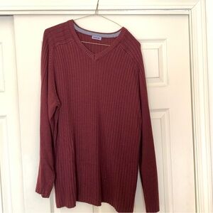 Vintage 80s Blue Ink Maroon Ribbed V-Neck Sweater